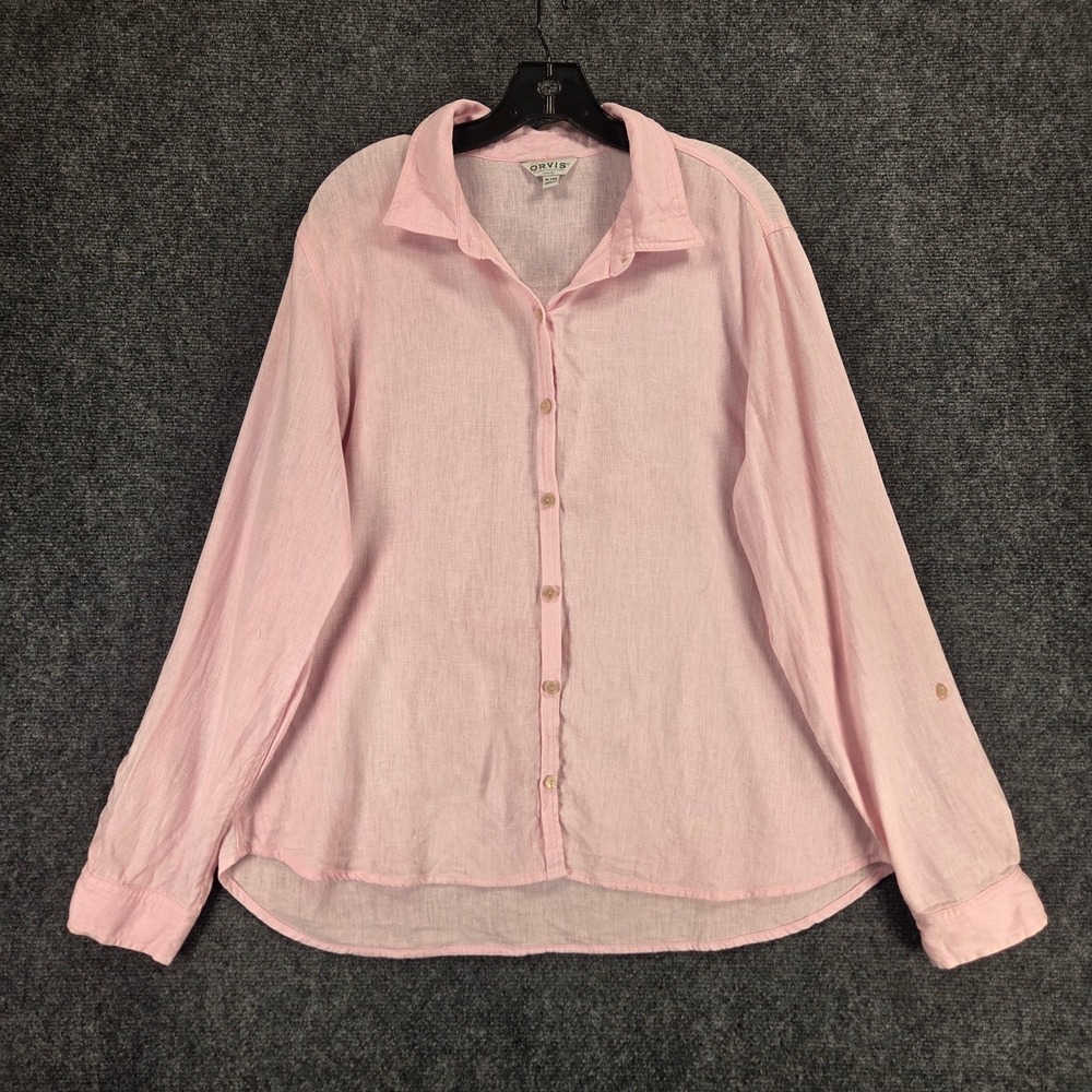 Orvis Linen Button Down Casual Shirt Pink Women's Size XL Lightweight Coastal